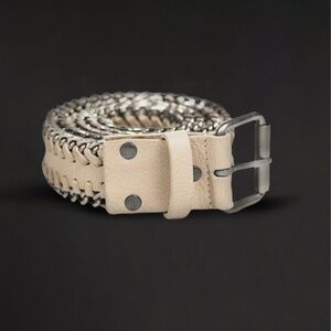 Rebecca Minkoff Cream and Brown Leather Chain 
Edge-Laced-Chain Leather Belt